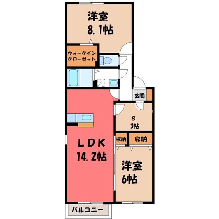 宇都宮駅 バス6分  砂田街道入口下車：停歩10分 2階の物件間取画像